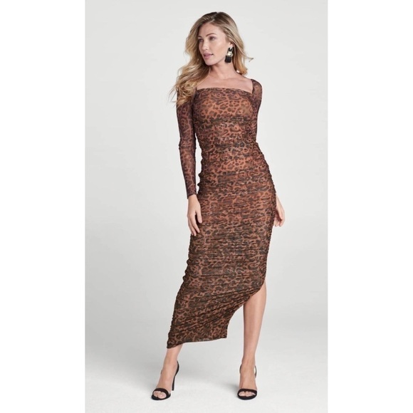 Venus Leopard Print Square Neck Bodycon Slinky Dress - Picture 6 of 6